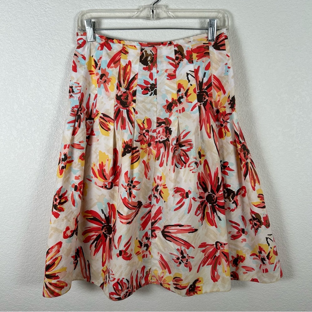 New York & Company Women’s Sz 2 cotton pleated drop waist floral skirt